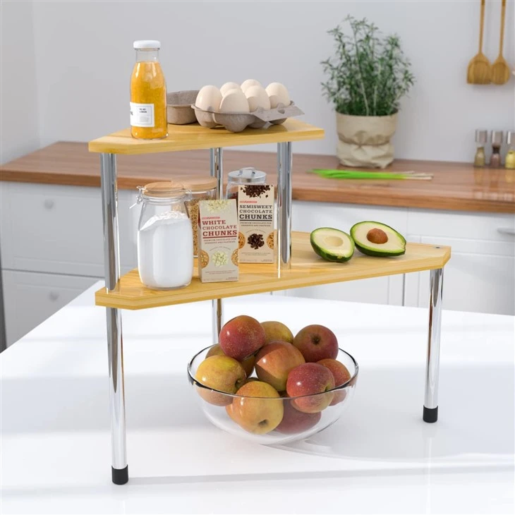 2-Tier Bamboo Bathroom Corner Counter Shelf factory