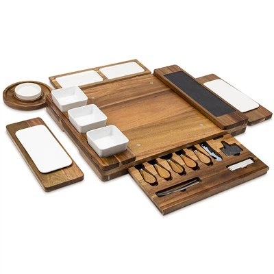 Wooden Slate Cheese Birao misy baomba miaraka amin'ny seta Cutlery